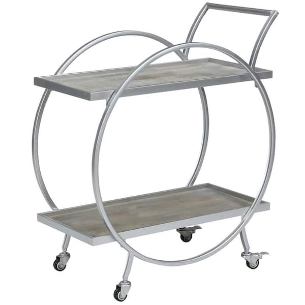 FirsTime & Co. 28 in. x 14 in. x 32 in. Metal Silver and Gray Odessa Bar Cart