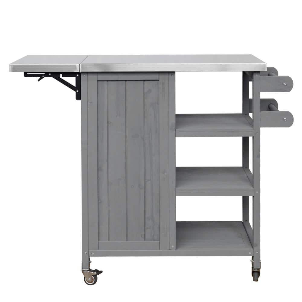 39.7 in. Foldable Outdoor Kitchen Island Patio Grill Cart Fir Wood Stainless Top Storage Towel Rack Grey price history on PriceWatchPro