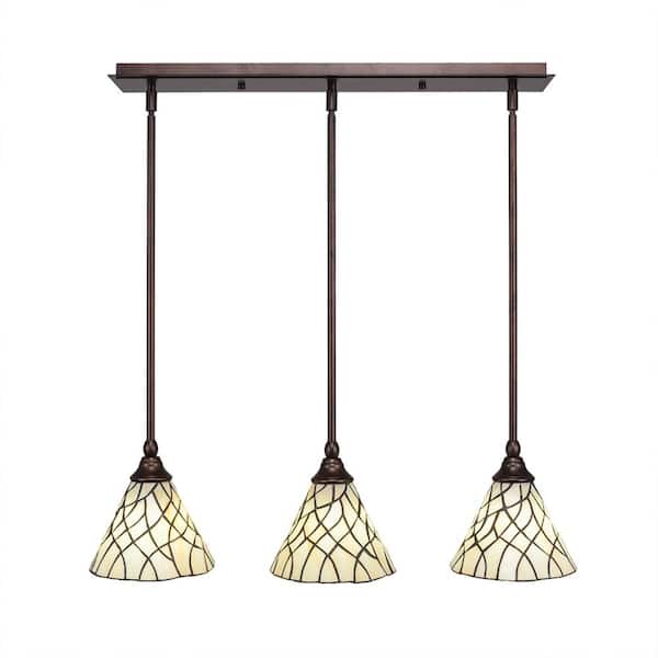 Unbranded Livingston 100-Watt 3 Light Bronze, Linear Pendant Light with 7 in. Sandhill Art Glass Glass Shades No Bulbs Included