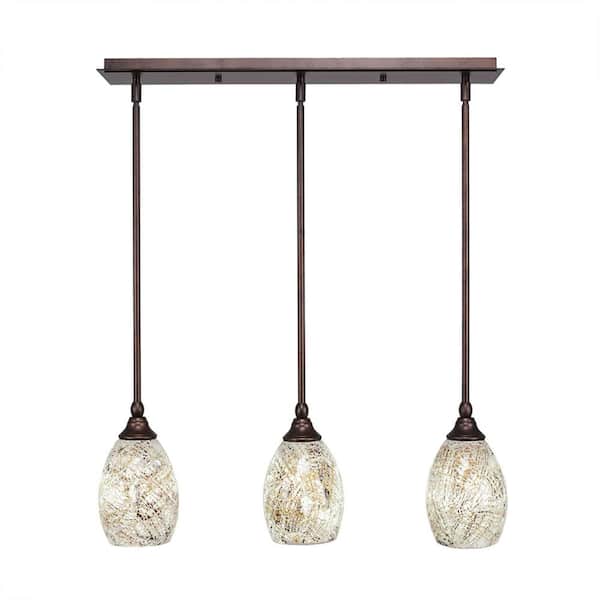 Unbranded Livingston 100-Watt 3 Light Bronze, Linear Pendant Light with 5 in. Natural Fusion Glass Shades No Bulbs Included