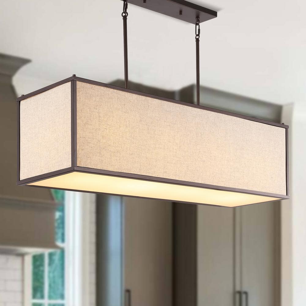 Cole 42" Oil Rubbed Bronze Linen LED Pendant Light