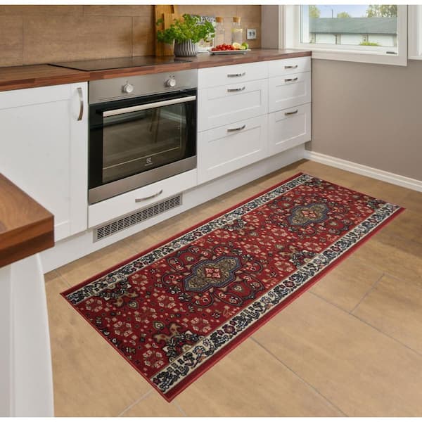 Isfahan Cut to Size Red Color 32" Width x Your Choice Length Custom Size Slip Resistant Rubber Runner Rug