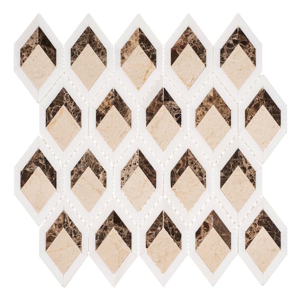 ANDOVA Easton Diamond 10.37 in. x 10 in. Polished Ecru White Stone Mosaic Tile ( 3.75 sq. ft/case)