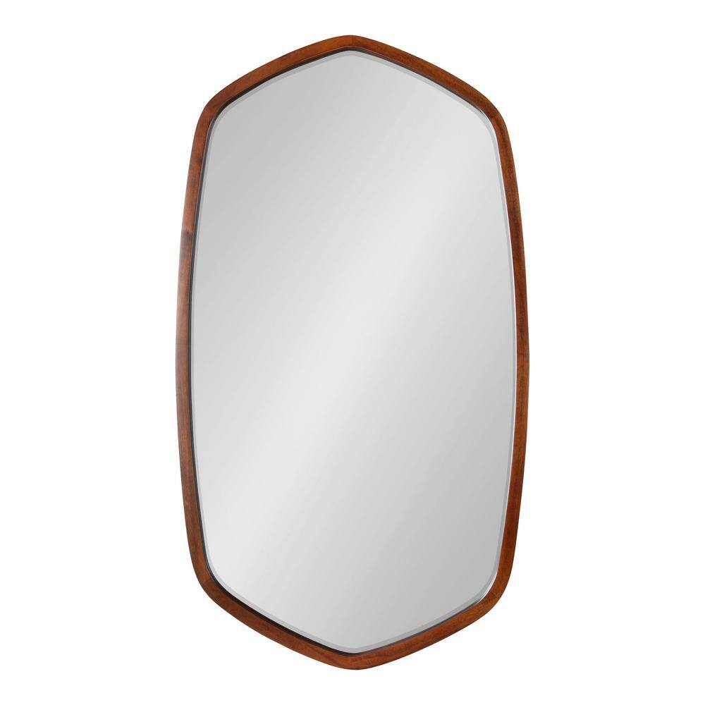 Walnut Brown Oblong Hexagon Wall Mirror with Wood Frame