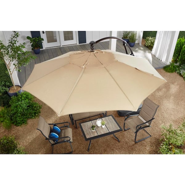 Hampton Bay 11 ft. Cantilever Aluminum and Steel Solar LED Offset Outdoor  Patio Umbrella in Putty Beige YJAF052-PU - The Home Depot