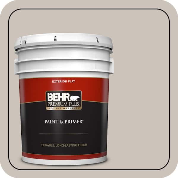 BEHR PREMIUM PLUS 5 gal. #N200-2 Doeskin Gray Flat Exterior Paint & Primer