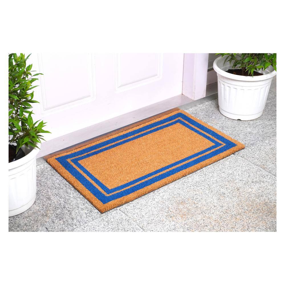 Natural Coir 24" x 36" Rectangular Outdoor Doormat with Blue Border
