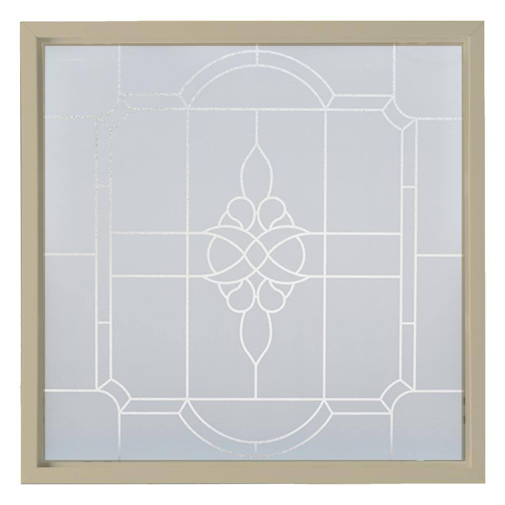 Hy-Lite 47.5 in. x 47.5 in. Victorian Silkscreened Decorative Glass Tan ...