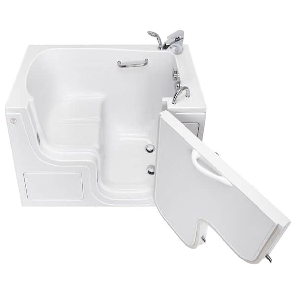 Ella Wheelchair Transfer 52 in. Acrylic Soaking Walk in Tub in White with Faucet Set, Heated Seat and Left 2 in. Dual Drain