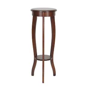 31.5 in. Brown Round Wooden Indoor Pedestal Plant Stand with Open Shelf and Flared Legs