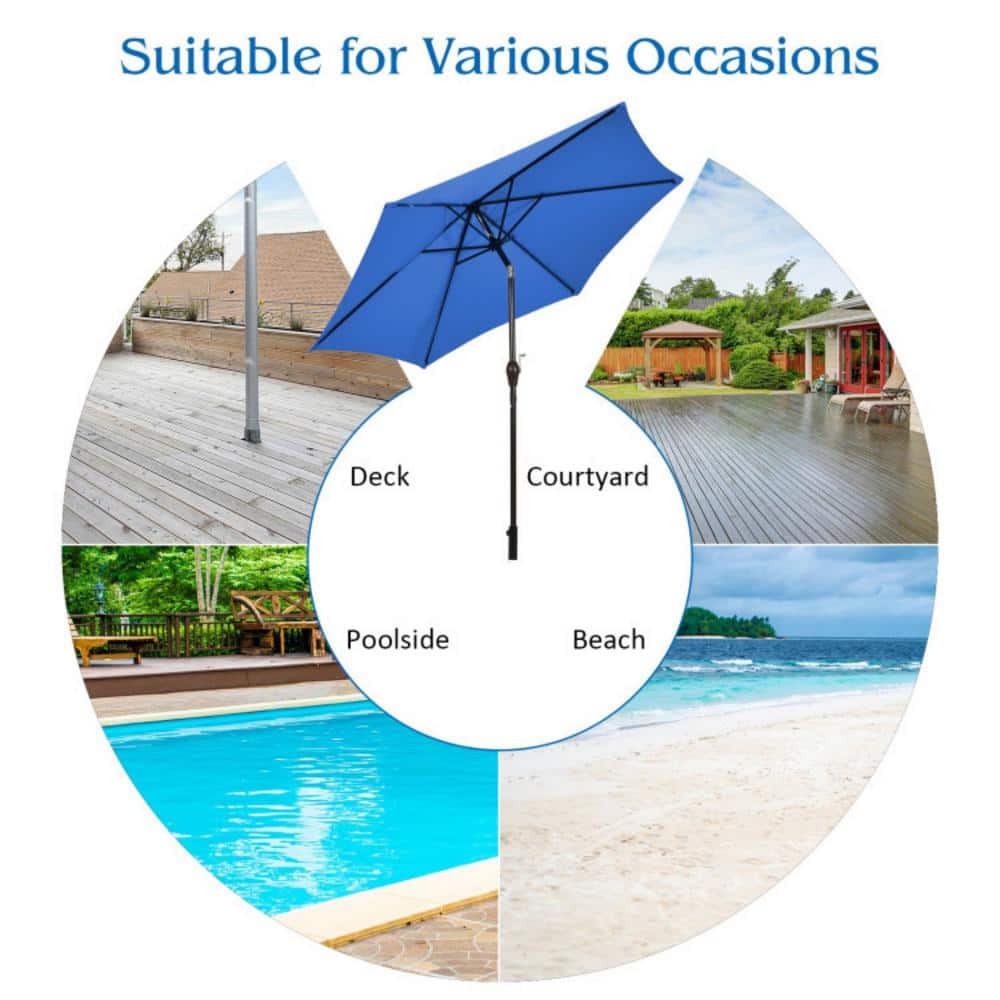 10 ft Blue Steel Patio Umbrella with Tilt and Crank