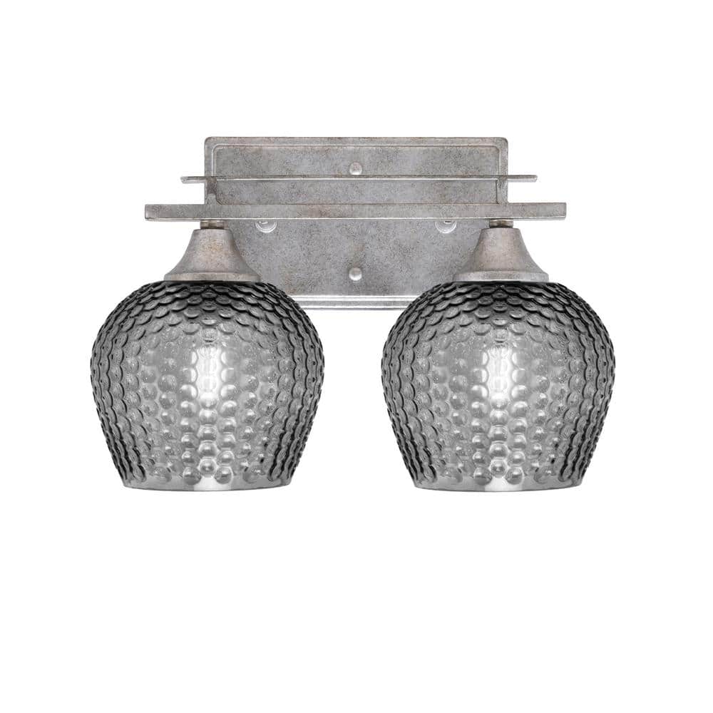 Ontario 13.25 in. 2-Light Vanity Light Aged Silver Smoke Textured Glass Sha