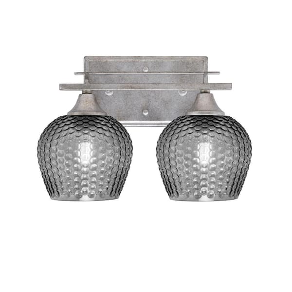 Unbranded Ontario 13.25 in. 2-Light Vanity Light Aged Silver Smoke Textured Glass Shade