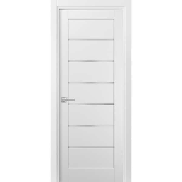 Sartodoors 18 in. x 80 in. Single Panel No Bore Frosted Glass White Finished Pine Wood Interior Door Slab