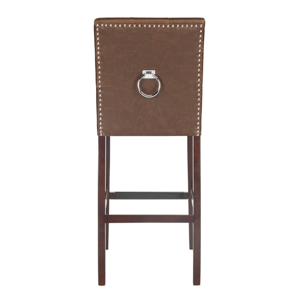 Nikita Brown Leather and Wood Bar Stools, Set of 2
