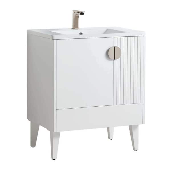 FINE FIXTURES Venezian 30 in. W x 18.11 in. D x 33 in. H Bathroom Vanity Side Cabinet in White Matte with White Ceramic Top