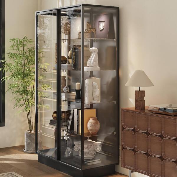 FUFU&GAGA Black 72.8 in. Accent Cabinet Office Storage Cabinet