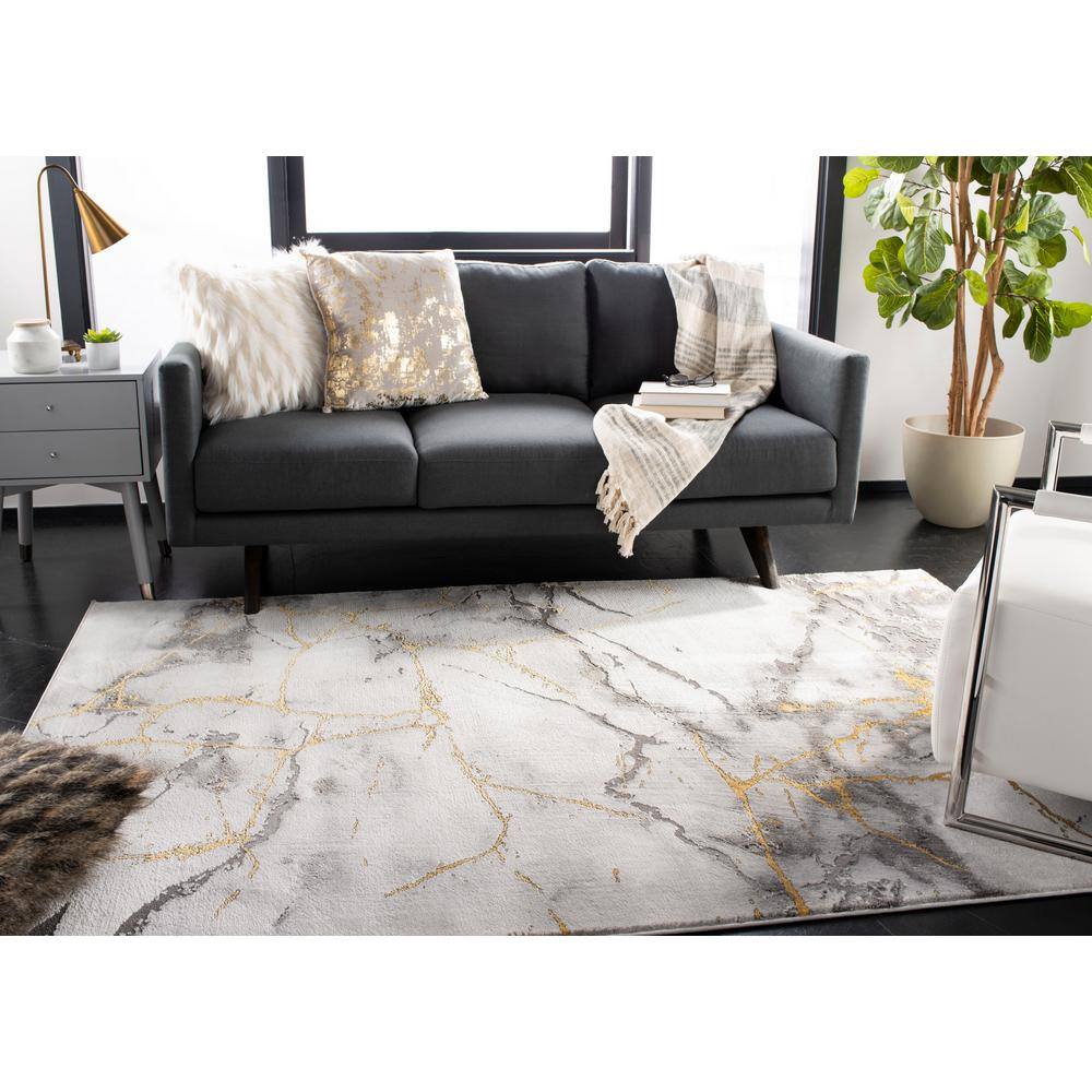 Modern Abstract 54'' Gray Synthetic Square Area Rug