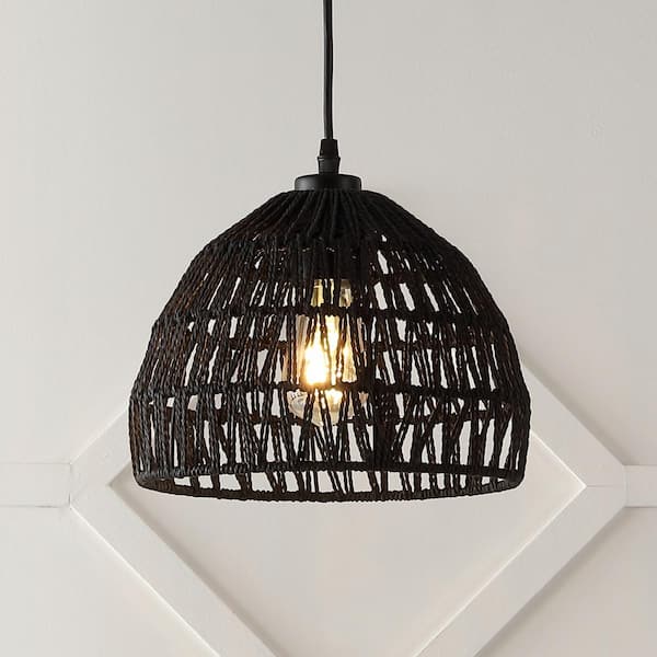 JONATHAN Y Campana 10.25 in. 1-Light Bohemian Modern Woven Rope/Iron ...