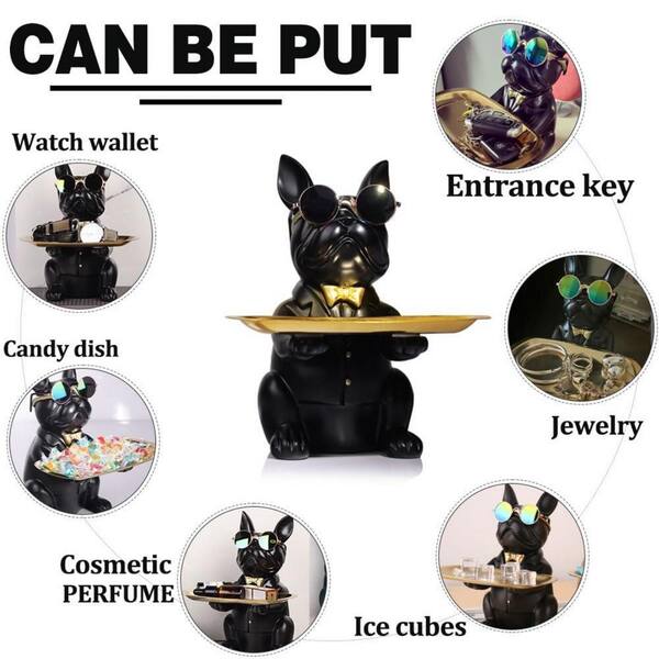 Angel Sar Gray Modern Decor Resin Bulldog Tray Statue, Piggy Bank