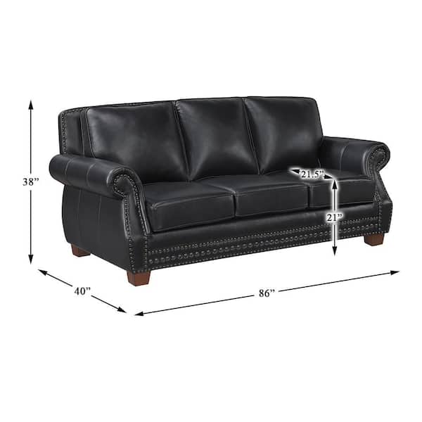 Lazzara Martina 86 in. W Rolled Arm Leather Rectangle Sofa in