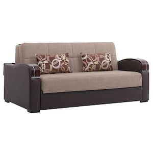 Daydream Collection Convertible 74 in. Brown Polyester 3-Seater Twin Sleeper Sofa Bed with Storage