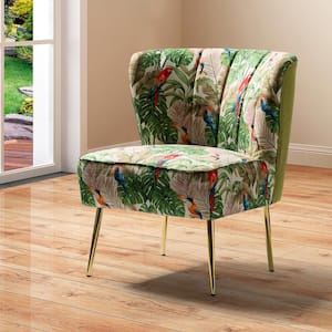Amata Contemporary and Classic Green Comfy Elegant Pattern Side Chair with Tufted Back and Metal Base