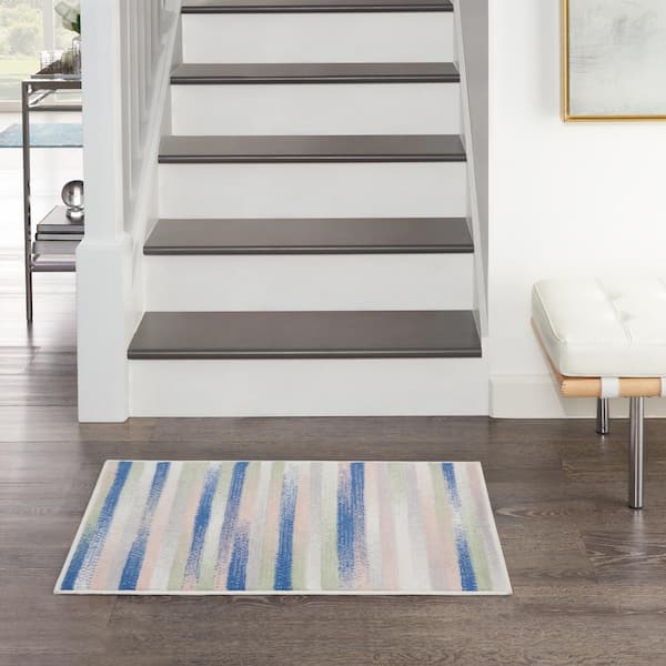 Whimsicle Ivory Multicolor doormat 2 ft. x 3 ft. Geometric Contemporary Kitchen Area Rug