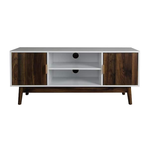 FORCLOVER 43.31 in. Natural MDF Storage Cabinet TV Stand with 2-Door