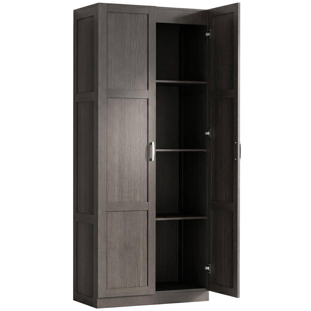 Kitchen Pantry Cabinet with Soft-Close Hinges Kitchen Cabinet, Brown