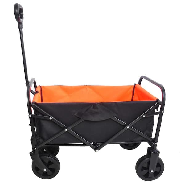 Zeus & Ruta 1.35 cu.ft. Black and Dark Yellow Fabric Steel Frame Folding Wagon Garden Cart for Shopping Beach