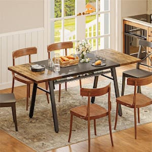 Rustic Brown Wood 70 in. 4 Heavy Duty Metal Legs Dining Table with Storage Rack Seats 6-8