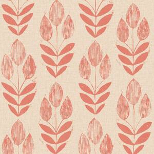 Scandinavian Red Block Print Tulip Wallpaper