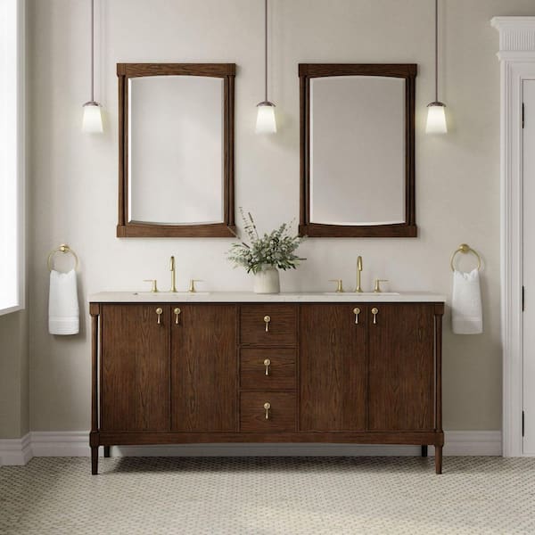 Kinnsden 72.0 in. Double Bath Vanity in Sable Oak with Siberian Quartz Top
