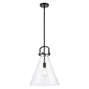 Newton Cone 100-Watt 1-Light Matte Black Shaded Mini Pendant Light with Clear Glass Shade