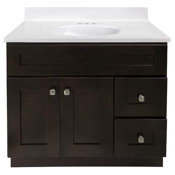 Brookings 37 in. Single Sink 4 in. Centerset Freestanding Espresso Bath Vanity with White Cultured Marble Top Assembled