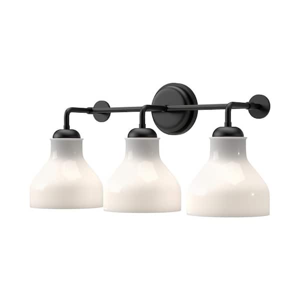 ALORA MOOD Westlake 22-in 3 Light 60-Watt Glossy Opal Glass/Matte Black Vanity Light
