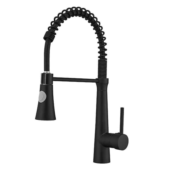 FLG Commercial Kitchen Sink Faucet with Pull Down Sprayer Single Handle Kitchen Faucets 1 Hole Modern Brass Taps Matte Black