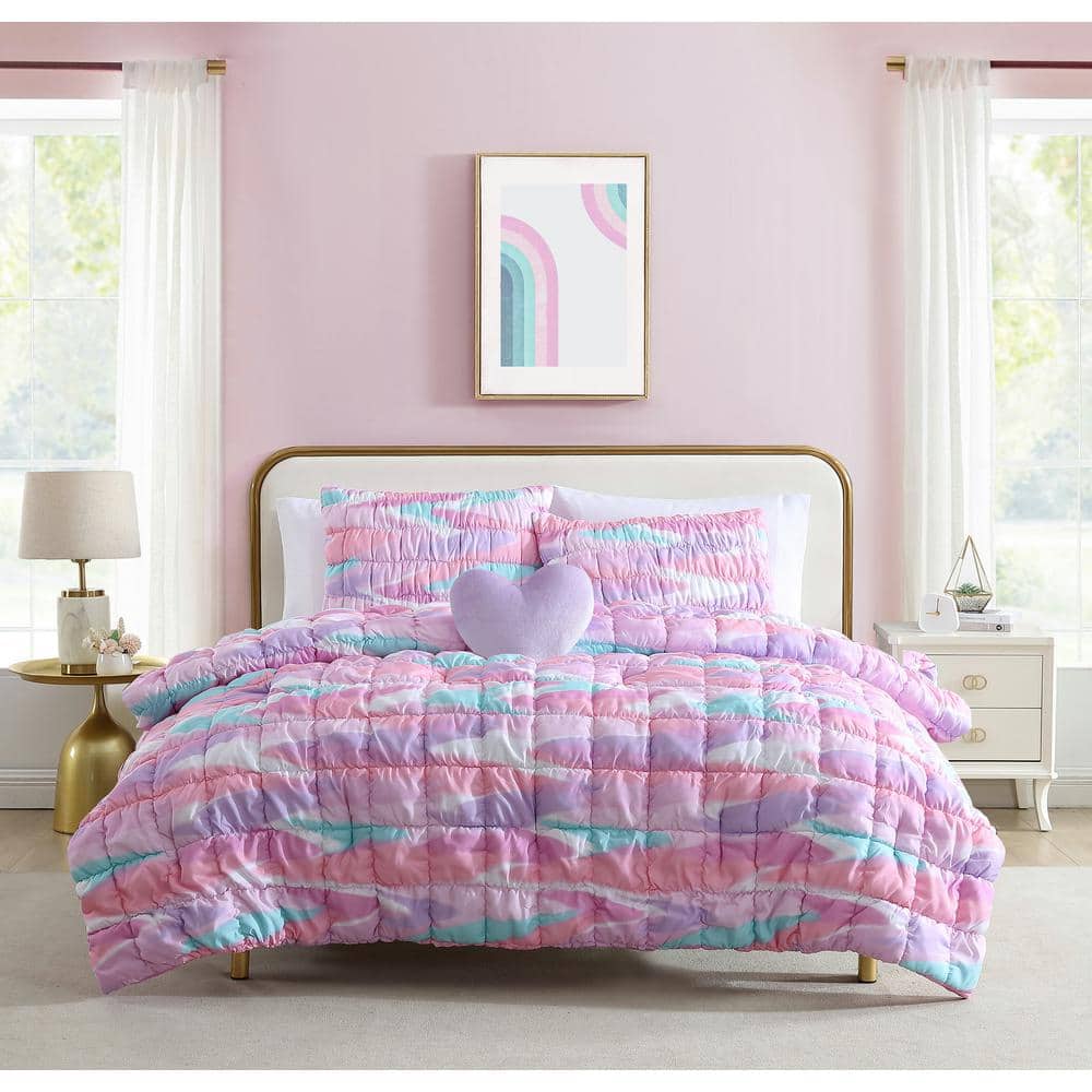 Staci Swirl Pink and Lilac Microfiber Full Comforter Set