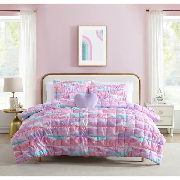 Staci Swirl Pink 4-Piece Soft Embellished Microfiber Comforter Set - Full