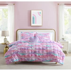 Staci Swirl Pink 3-Piece Soft Embellished Microfiber Comforter Set - Twin