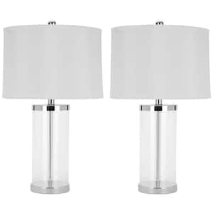 Jeanie 25.5 in. White Geneva Glass Cylinder Table Lamp with White Shade (Set of 2)