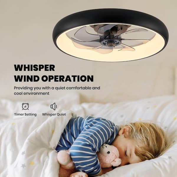 20 in. Smart Indoor Modern Black Round Low Profile Ceiling Fan with Dimmable LED with Remote Included for Bedroom