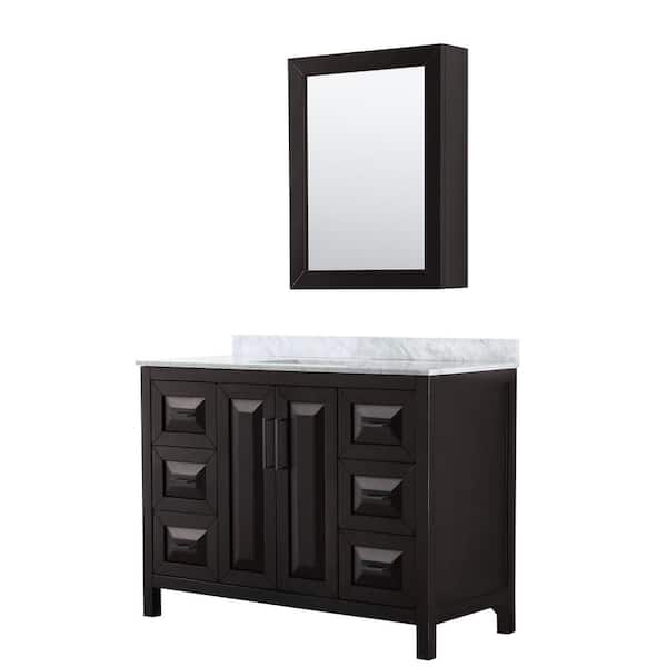 Wyndham Collection Daria 48 in. W x 22 in. D x 35.75 in. H Single Bath Vanity in Dark Espresso with White Carrara Marble Top and Mirror