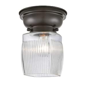 Colton 6.25 in. 1-Light Oil Rubbed Bronze Flush Mount with Clear Halophane Glass Shade