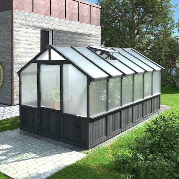 VEIKOUS 8 ft. x 12 ft. Cedar Wood Black Garden Plant Greenhouse