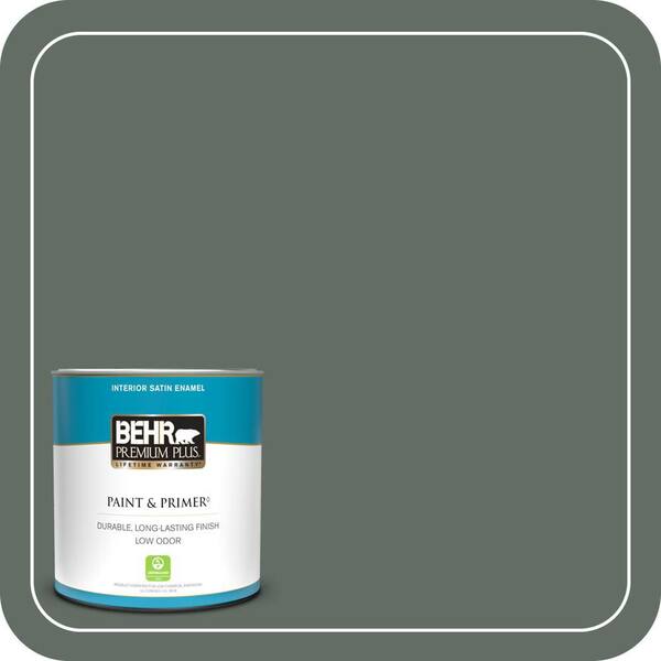 BEHR PREMIUM PLUS 1 qt. #700F-6 Dense Shrub Satin Enamel Low Odor Interior Paint & Primer