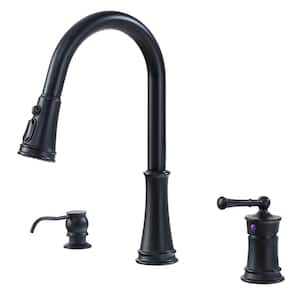 1.8 GPM Single Handle Pull Down Sprayer Kitchen Faucet with Soap Dispenser and Ceramic Cartridge in Matte Black