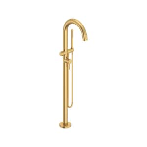 Contemporary Single-Handle Freestanding Roman Tub Faucet with Hand Shower in Brushed Cool Sunrise