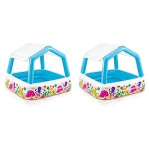 62 in. x 48 in. D Square Inflatable Ocean Scene Sun Shade Kids Pool with Canopy (2-Pack)